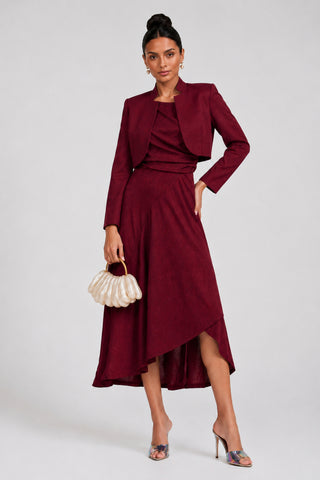 Draped Jersey Cowl Neck Midi Dress, Burgundy