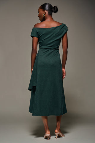 Draped Jersey Cowl Neck Midi Dress, Dark Green