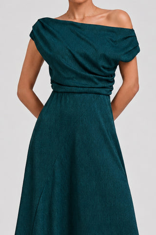 Draped Jersey Cowl Neck Midi Dress, Dark Green