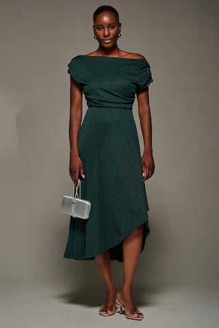 Draped Jersey Cowl Neck Midi Dress, Dark Green