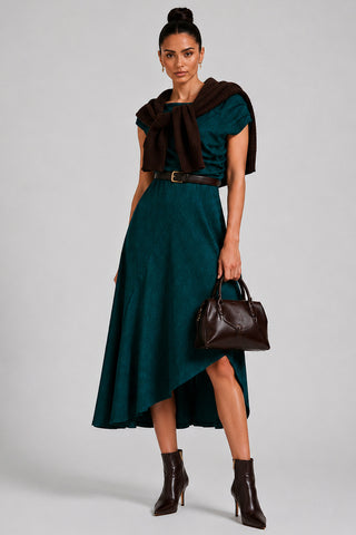 Draped Jersey Cowl Neck Midi Dress, Dark Green