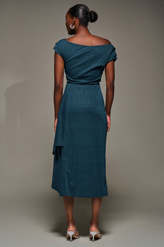 Draped Jersey Cowl Neck Midi Dress, Dark Teal