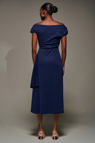 Draped Jersey Cowl Neck Midi Dress, Navy