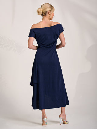 Draped Jersey Cowl Neck Midi Dress, Navy