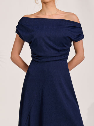 Draped Jersey Cowl Neck Midi Dress, Navy
