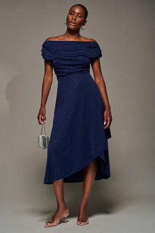 Draped Jersey Cowl Neck Midi Dress, Navy