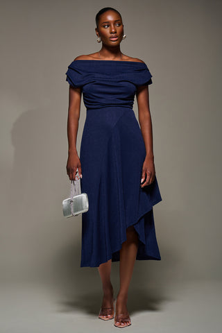 Draped Jersey Cowl Neck Midi Dress, Navy