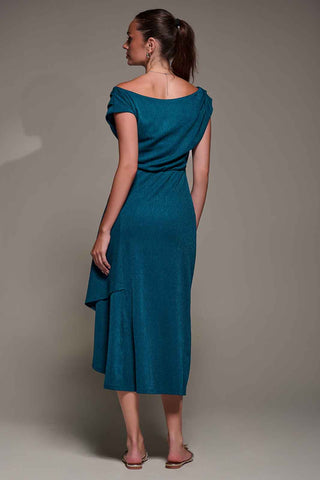 Draped Jersey Cowl Neck Midi Dress, Teal Blue