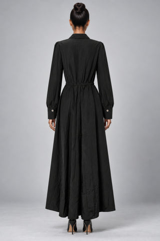 V-Neck Full Skirt Woven Maxi Dress, Black