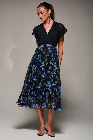 Two Tone Chiffon Midaxi Dress, Blue Floral
