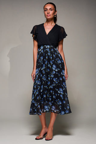 Two Tone Chiffon Midaxi Dress, Blue Floral