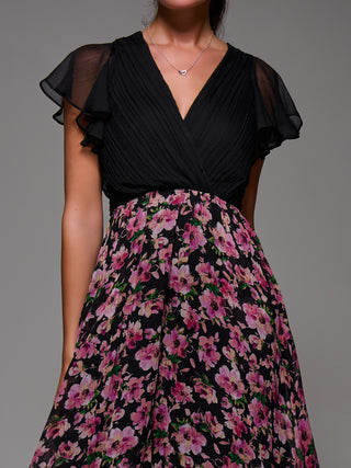Two Tone Chiffon Midaxi Dress, Pink Floral