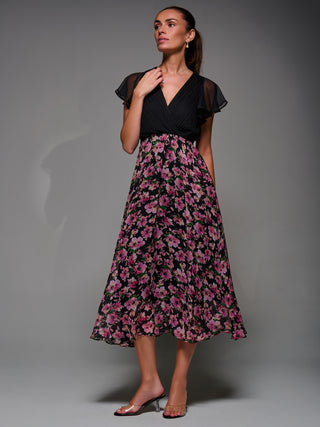 Two Tone Chiffon Midaxi Dress, Pink Floral
