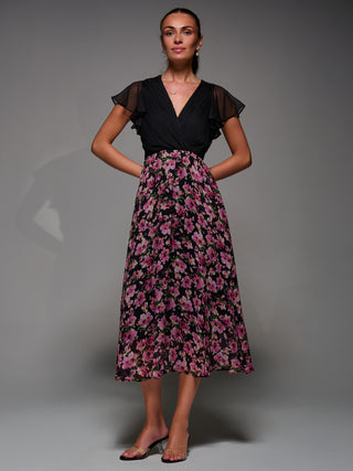 Two Tone Chiffon Midaxi Dress, Pink Floral