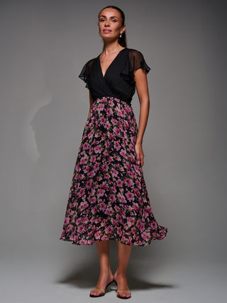 Two Tone Chiffon Midaxi Dress, Pink Floral