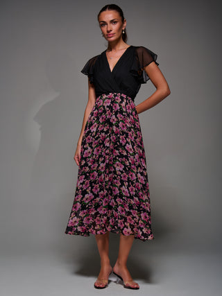 Two Tone Chiffon Midaxi Dress, Pink Floral