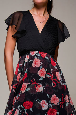 Two Tone Chiffon Midaxi Dress, Red Floral