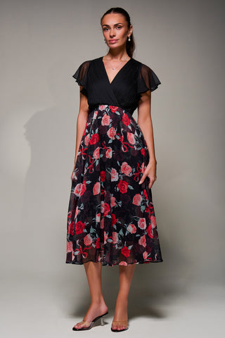 Two Tone Chiffon Midaxi Dress, Red Floral