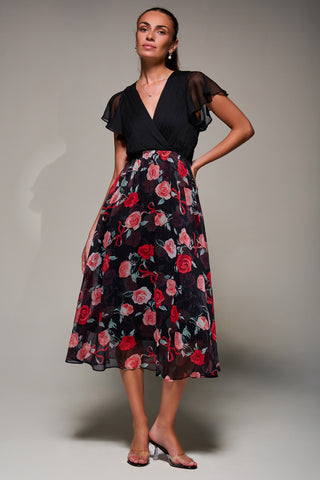 Two Tone Chiffon Midaxi Dress, Red Floral