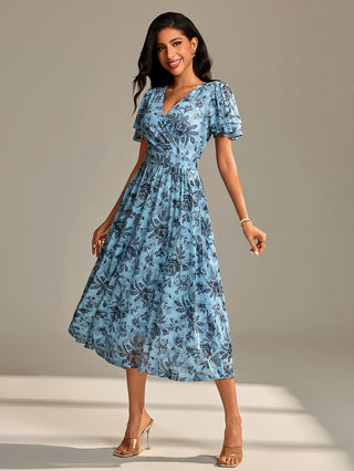 Flutter Sleeve Mesh Midi Dress Blue Floral Jolie Moi Retail Flutter Sleeve Mesh Midi Dress Blue Floral Jolie Moi Retail