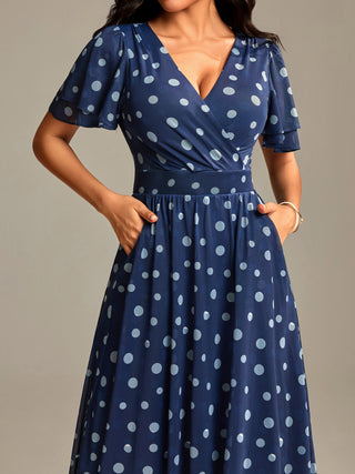 Flutter Sleeve Mesh Maxi Dress, Navy Spot