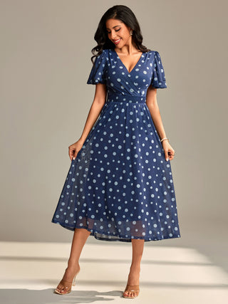 Flutter Sleeve Mesh Maxi Dress, Navy Spot