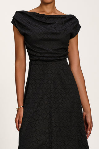 Textured Asymmetrical Draped Midaxi Dress,  Black