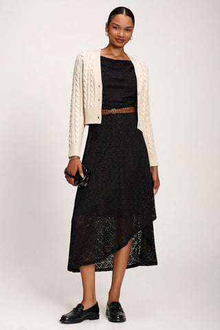 Textured Asymmetrical Draped Midaxi Dress,  Black