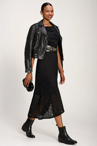 Textured Asymmetrical Draped Midaxi Dress,  Black