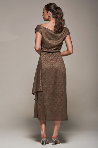 Textured Asymmetrical Draped Midaxi Dress, Brown Jolie Moi Retail Textured Asymmetrical Draped Midaxi Dress, Brown Jolie Moi Retail