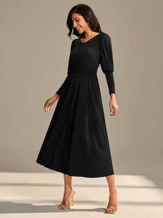 Long Puff Sleeved Jersey Midaxi Dress, Black Jolie Moi Retail Long Puff Sleeved Jersey Midaxi Dress, Black Jolie Moi Retail