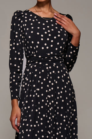 Puff Long Sleeve Jersey Maxi Dress, Black Spot