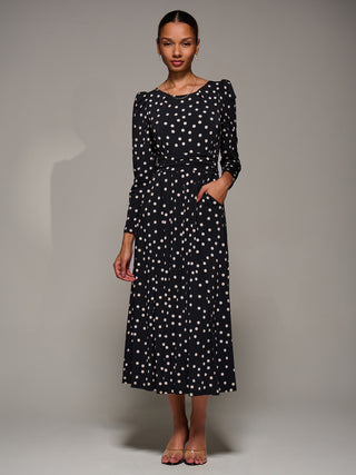 Puff Long Sleeve Jersey Maxi Dress, Black Spot