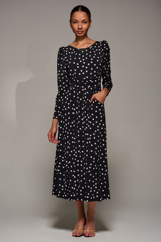Puff Long Sleeve Jersey Maxi Dress, Black Spot