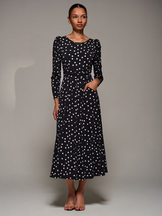 Puff Long Sleeve Jersey Maxi Dress, Black Spot
