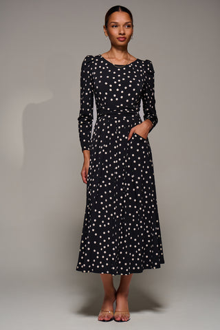 Puff Long Sleeve Jersey Maxi Dress, Black Spot