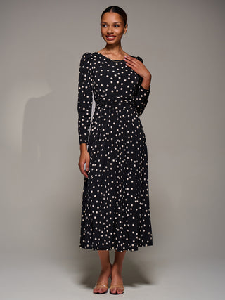 Puff Long Sleeve Jersey Maxi Dress, Black Spot