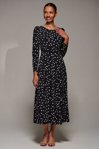 Puff Long Sleeve Jersey Maxi Dress, Black Spot