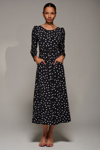 Puff Long Sleeve Jersey Maxi Dress, Black Spot