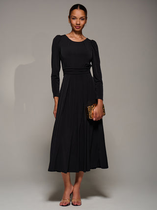 Puff Long Sleeve Jersey Maxi Dress, Black