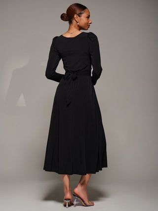 Puff Long Sleeve Jersey Maxi Dress, Black
