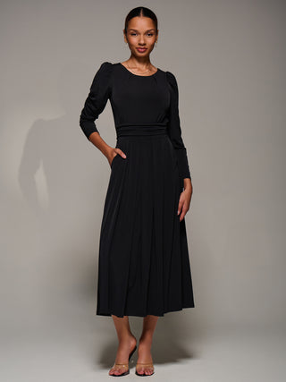 Puff Long Sleeve Jersey Maxi Dress, Black