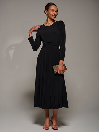 Puff Long Sleeve Jersey Maxi Dress, Black