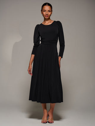 Puff Long Sleeve Jersey Maxi Dress, Black