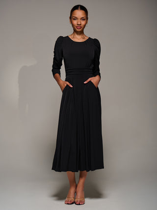 Puff Long Sleeve Jersey Maxi Dress, Black