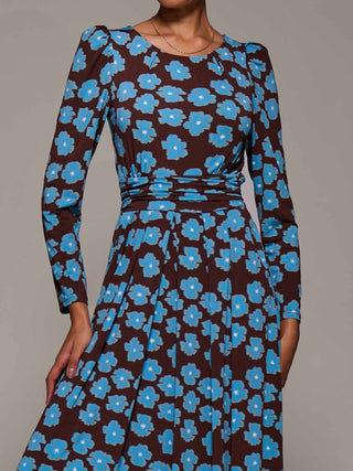 Puff Long Sleeve Jersey Maxi Dress, Blue Floral