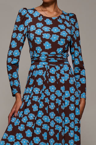 Puff Long Sleeve Jersey Maxi Dress, Blue Floral
