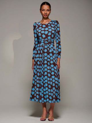 Puff Long Sleeve Jersey Maxi Dress, Blue Floral