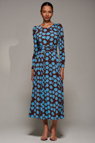 Puff Long Sleeve Jersey Maxi Dress, Blue Floral