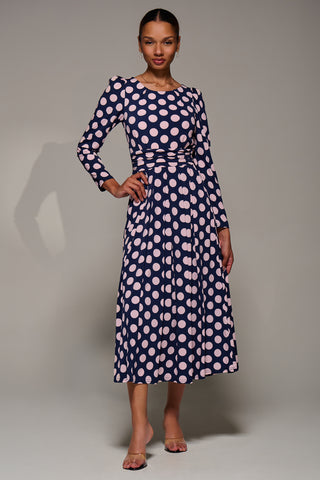 Puff Long Sleeve Jersey Maxi Dress, Navy Spot